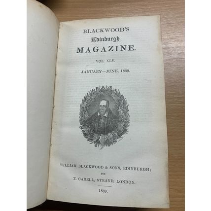 RARE* JAN-JUNE 1839 "BLACKWOOD'S EDINBURGH MAGAZINE" VOL 45 ANTIQUE BOOK (P6)
