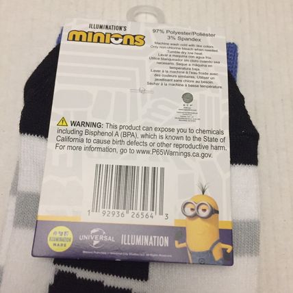 NEW 3 Pairs Minions Crew Socks Shoe Size 6-12