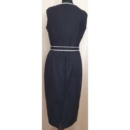 Planet Silk Linen Black White Piping Sleeveless Dress 10 UK 36 EU