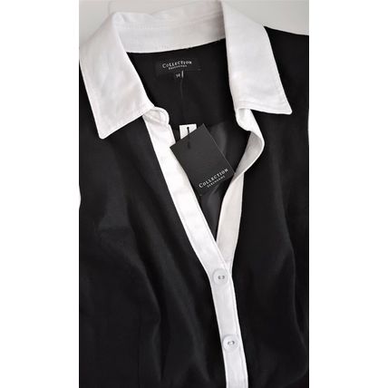 Collection Linen Colourblock White Black Fit &Flare Belt Dress 16 UK