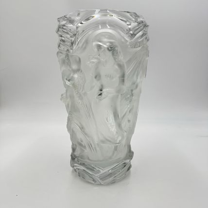 Rare R.Lalique Crystal France Art Deco Harvest Wheat Frosted Embossed Vase 9.4”H