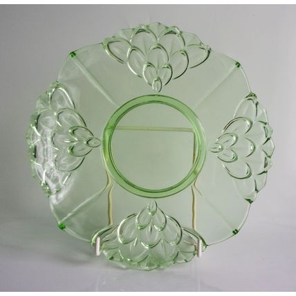 Stolzle Uranium Glass Art Deco Plate / Shallow Dish.