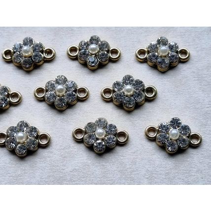 10 Pearl Rhinestone Connectors, Flower Shape, Glass Findings, Assorted Bracelet