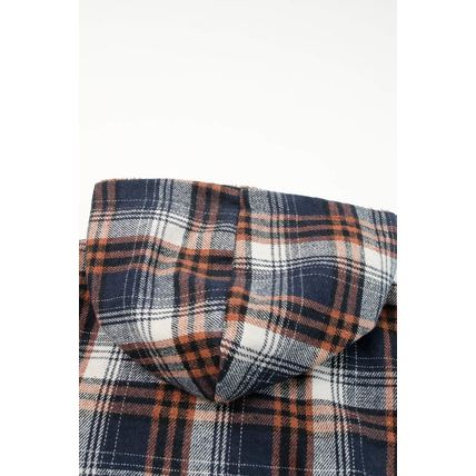 Plaid Pattern Sherpa Lined Hooded Shacket