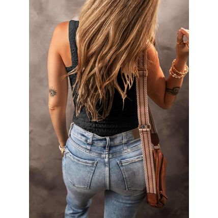Black Floral Jacquard Square Neck Tank Top