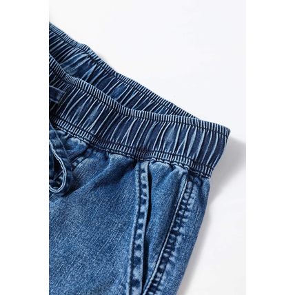 Sail Blue Mineral Wash Drawstring Waist Loose Straight Denim Pants