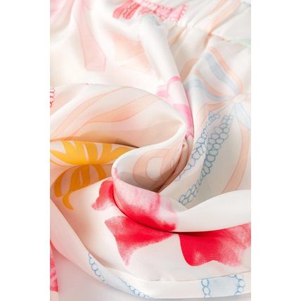White Bow Knot Print Lapel Collar Wide Leg Satin Pajama Set