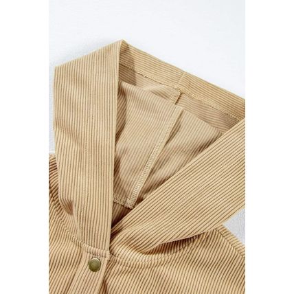 Simply Taupe Solid Ribbed Knit Buttoned Drop Shoulder Oversized Hoodie