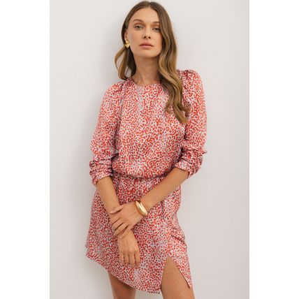 Tomato Red Leopard Print Long Sleeve Hollowed Back Split Mini Dress