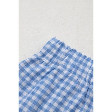 blue Red Plaid Gingham Printed High Waist Shorts