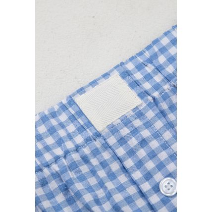 blue Red Plaid Gingham Printed High Waist Shorts