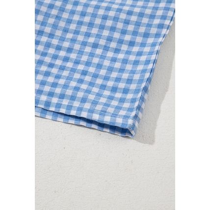 blue Red Plaid Gingham Printed High Waist Shorts