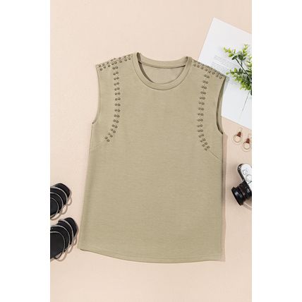 Sage Green Studded Cap Sleeve Round Neck T Shirt