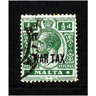 MALTA 1917 SG92 1/2d DEEP GREEN OPT WAR TAX FINE USED#2