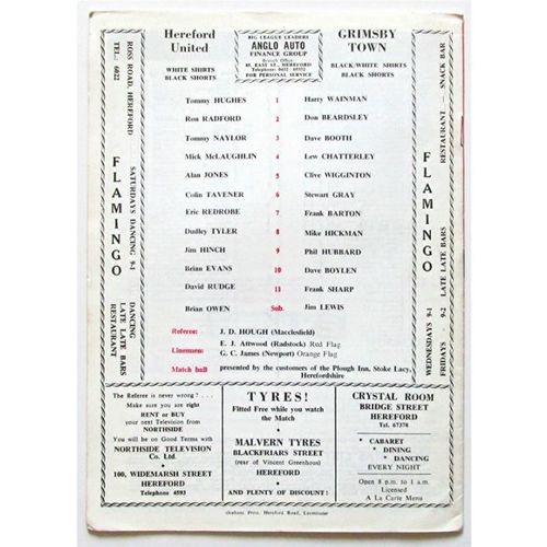 1973-74 HEREFORD UNITED v GRIMSBY TOWN (Good Condition - No Writing)