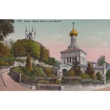 Switzerland Swiss Vevey Eglise St Martin Antique Colour Postcard