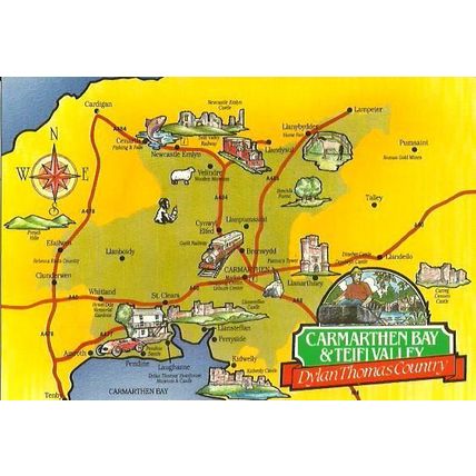 Wales CARMARTHEN Map Postcard (Pembs. Eye 7027)