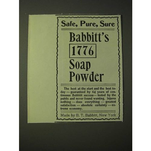 1900 Babbitt's 1776 Soap Powder Ad - Safe, Pure, Sure