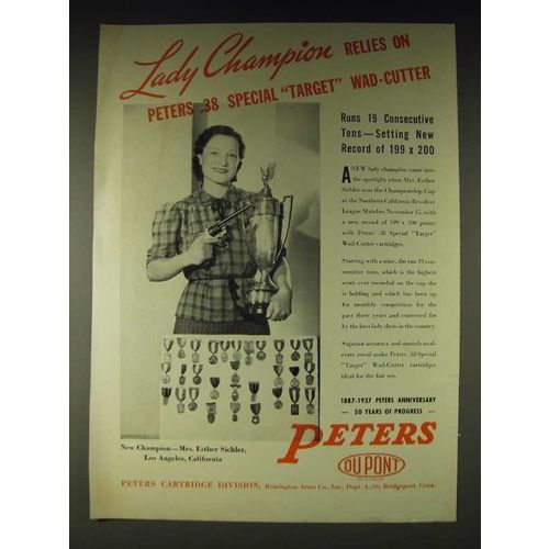 1937 Peters .38 Special Target Wad-Cutter Ammunition Ad - Esther Sichler