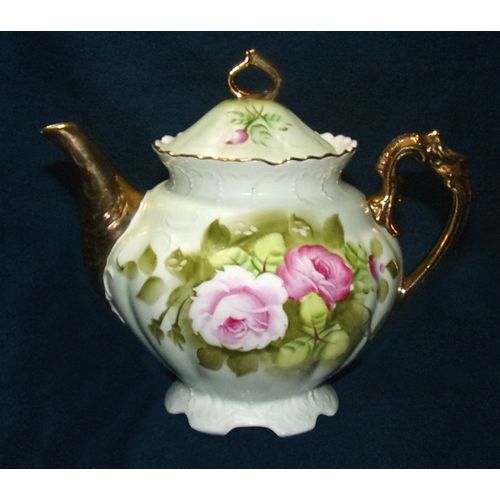 Lefton Green Heritage teapot 792 pink rose good vintage