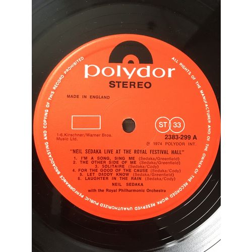 NEIL SEDAKA LIVE AT THE ROYAL FESTIVAL HALL (UK VINYL LP, 1974)
