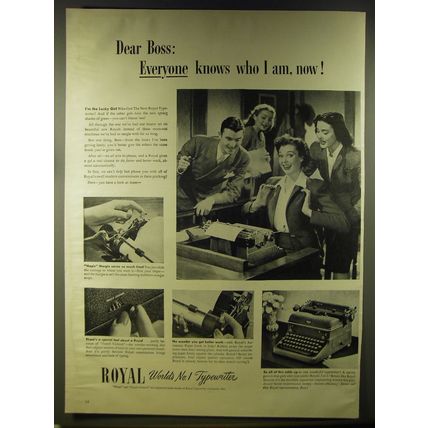1946 Royal Typewriters Ad - Dear Boss: Everyone knows who I am, now