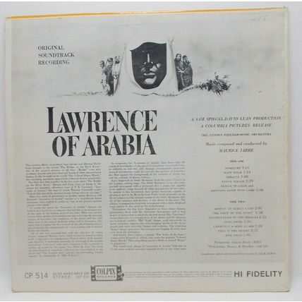 Lawrence of Arabia Soundtrack Maurice Jarre LP CP 514 Vinyl Record Album (P3)