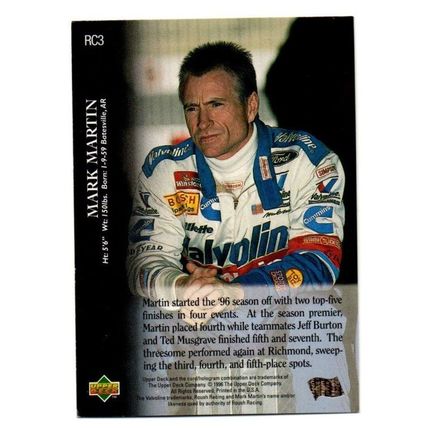 1996 Upper Deck Road to the Cup Mark Martin # RC3