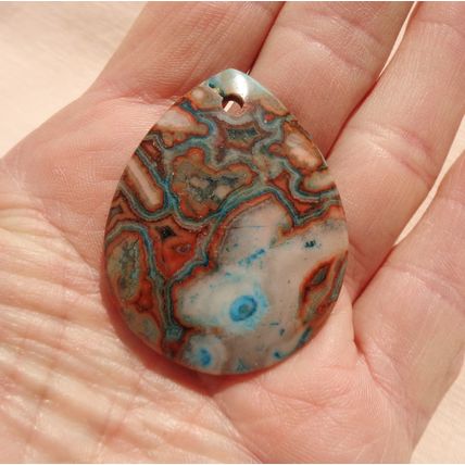 D Blue Crazy Lace Agate Gemstone Tear Drop Flat Back 1.875x1.50 Altar Energy