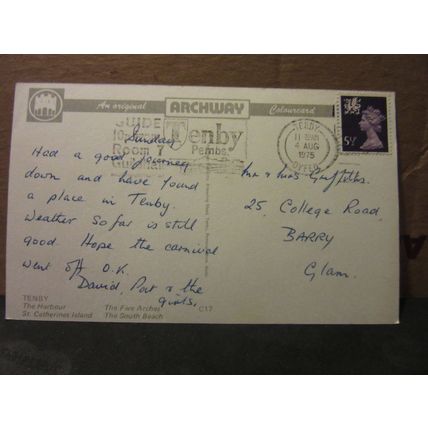 multiview, TENBY, Wales used postcard by Archway 1975 pm =