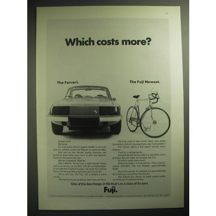1974 Fuji Bicycle Advertisement - Ferrari Zagato 330GT - Which costs more?