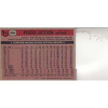 REGGIE JACKSON 1981 AUTOGRAPHED NEW YORK YANKEES HOF WORLD CHAMPION MR. OCTOBER