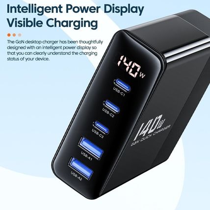 Toocki 140W GaN USB Charger Desktop Charging Station 5 Ports, PD Type-C, UK Plug