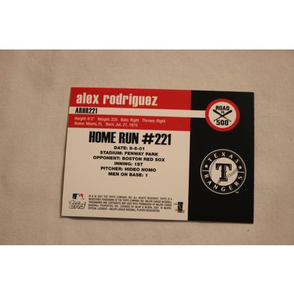 Alex Rodriguez 2007 Topps ROAD TO 500 ARHR221 Home Run #221