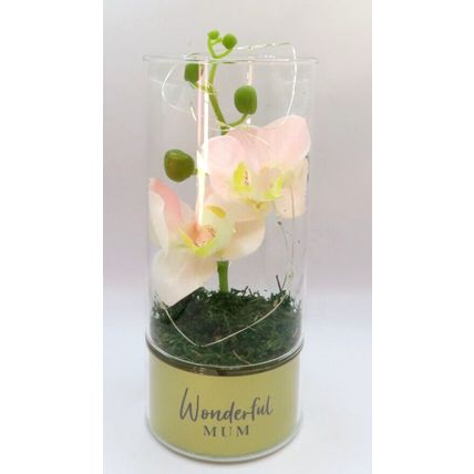 Wonderful Mum LED Tube Light with Faux Pink Flowers Glass LED 20 CM Gift Home