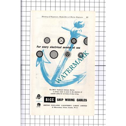 Bicc Ship Wiring Cables London / Samuel Taylor & Sons Brierley ADVERT - c.1957