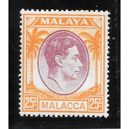 MALACCA MALAYA 1949 KG6 25c SG12 12 SG PURPLE ORANGE MINT HINGED