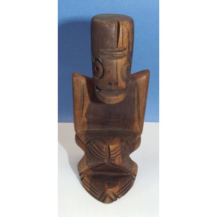 Handmade Carved Wooden 2 Tone Wood Sculptures of Dominican Shaman For Good Luck