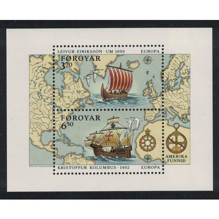Faroe Is. 500th Anniversary of Discovery of America by Columbus MS 1992 MNH