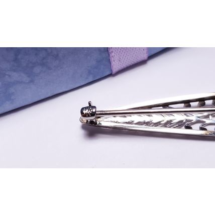 Antique 2 1/8" Open Filigree Elongated Marquise shaped 10Kt White Gold Pin#20739