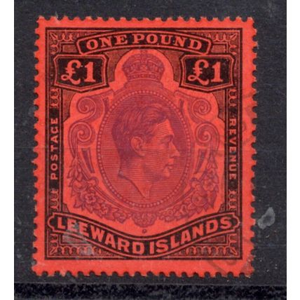 LEEWARD ISLANDS SG114b 1945 £1 BROWN-PURPLE & BLACK on SALMON Nice Used