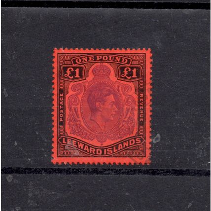 LEEWARD ISLANDS SG114b 1945 £1 BROWN-PURPLE & BLACK on SALMON Nice Used