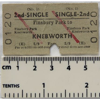 1964 British Transport Board ticket 2nd single Finsbury Park to Knebworth