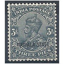 Patiala (Indian Convention States) 1928 SG63 3 Pies Slate Mounted Mint .