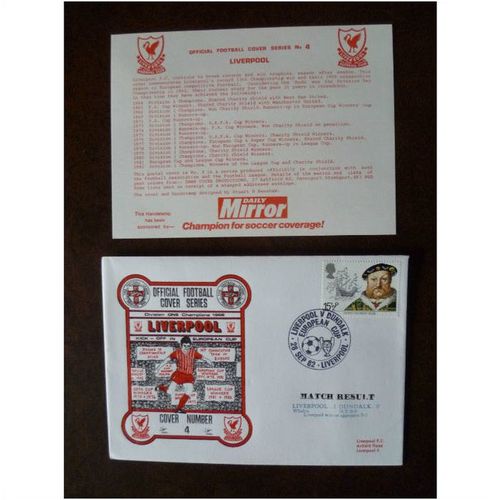 1982 Liverpool v Dundalk Official Dawn Football Cover 4 European Cup Anfield