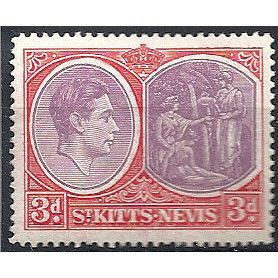 St Kitts-Nevis 1946 SG73d 3d Purple & Bright Scarlet Perf 14 Mounted Mint ...