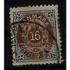 DENMARK 1875 16 ORE BROWN AND GREY SG 84 FINE USED#