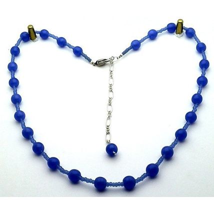 Dark Sapphire Blue Opal Glass Beaded Choker Necklace