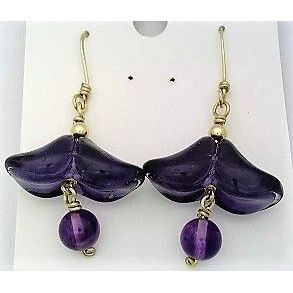 German Art Glass Amethyst Gold Dangle Earrings