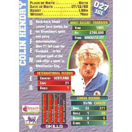 Merlin Premier Gold English Premier League 1996/97 Colin Hendry
